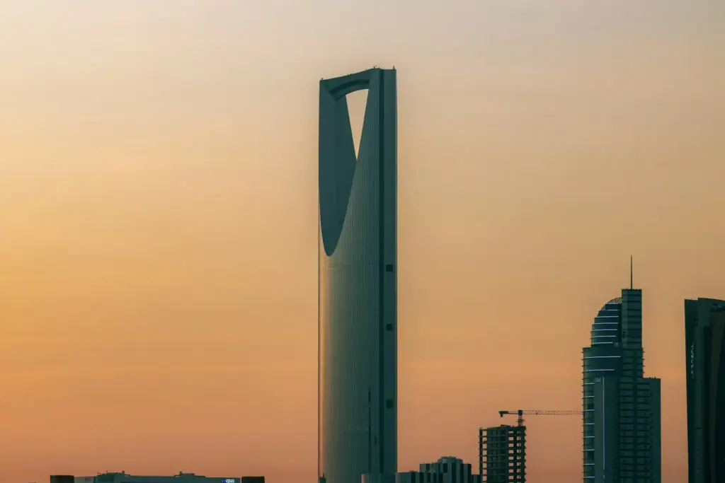 Riyadh skyline with Kingdom Centre at sunset